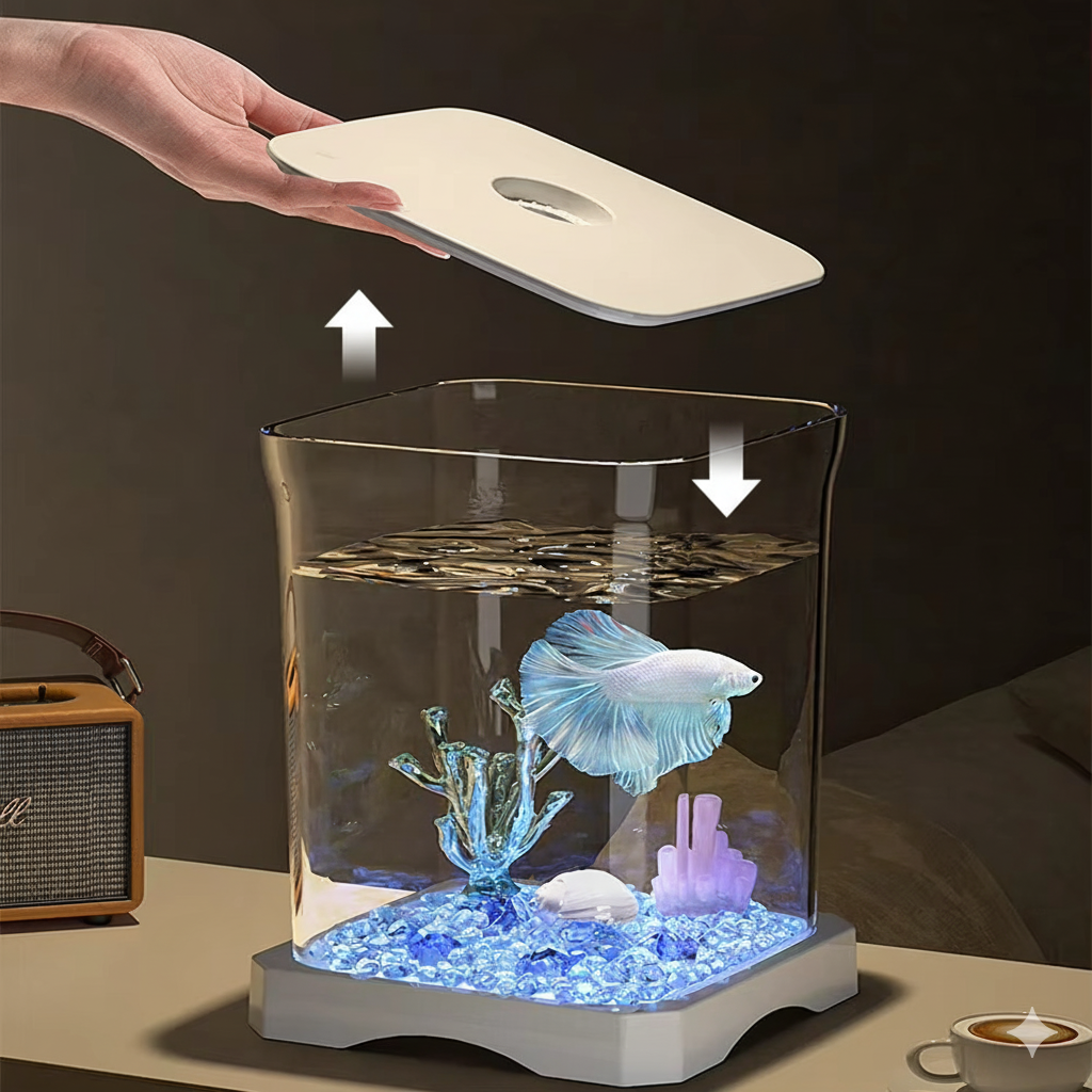 Mini Betta Fish Tank with Built-in Light