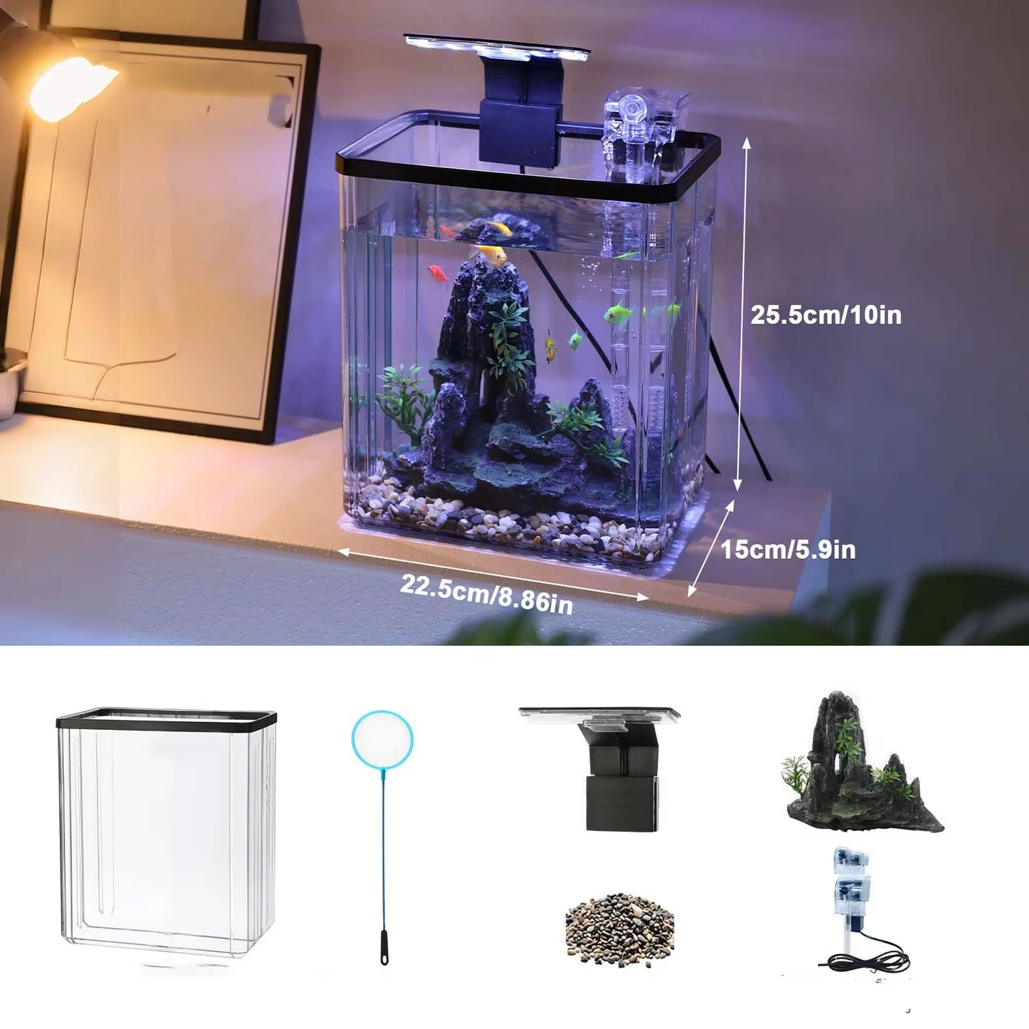 10L Rectangular Fish Tank with LED Light